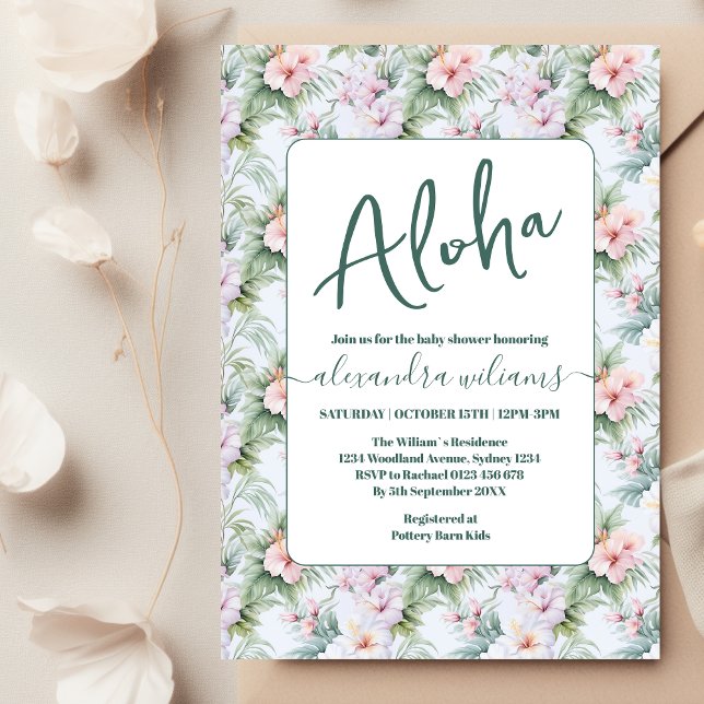 Invitación Ducha de bebé floral tropical de Aloha (Subido por el creador)