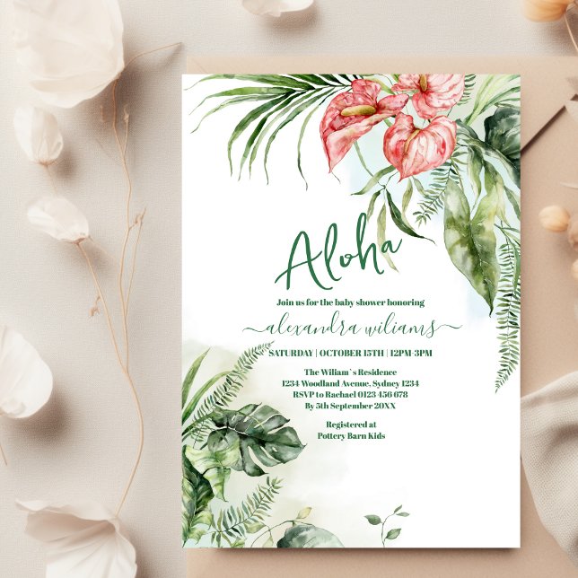 Invitación Ducha de bebé floral tropical de Aloha (Subido por el creador)