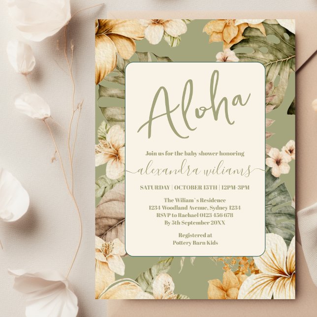 Invitación Ducha de bebé floral tropical de Aloha (Subido por el creador)