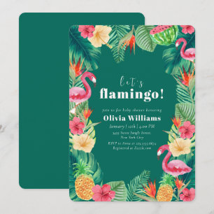 Invitación Ducha de bebé floral tropical de flamenco verde Le