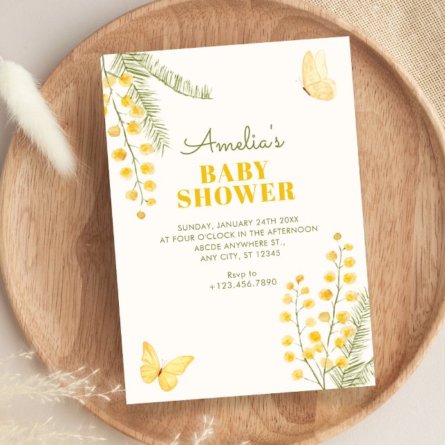 Invitación Ducha de bebé floral verde amarillo (Subido por el creador)
