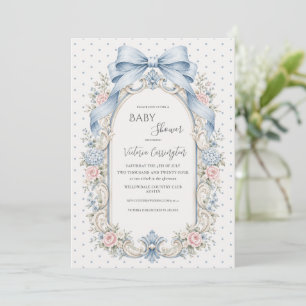 Invitación Ducha de bebé floral vintage azul rosa