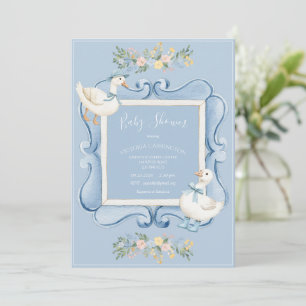 Invitación Ducha de bebé floral vintage de patos azules
