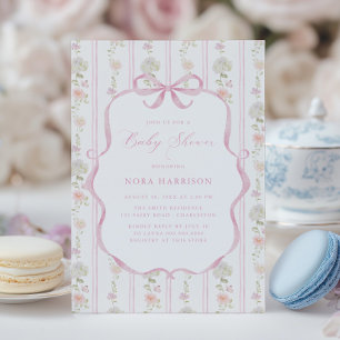 Invitación Ducha de Bebé Floral Vintage Rosa Suave