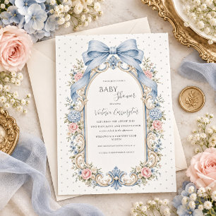 Invitación Ducha de bebé floral vintage verde salvia rosa