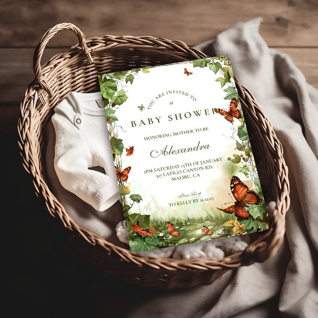 Invitación Ducha de Bebé Flores de Mariposa (Subido por el creador)