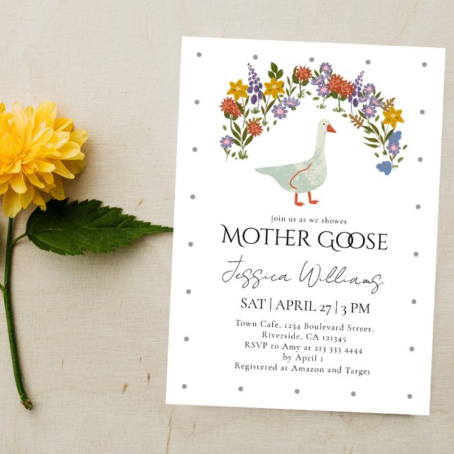 Invitación Ducha de Bebé Flores Silvestres Madre Oca Guarderí (Subido por el creador)