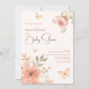 Invitación Ducha de bebé florida de durazno rosa