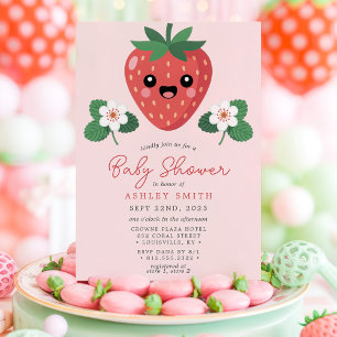 Invitación Ducha de Bebé Fresa Kawaii
