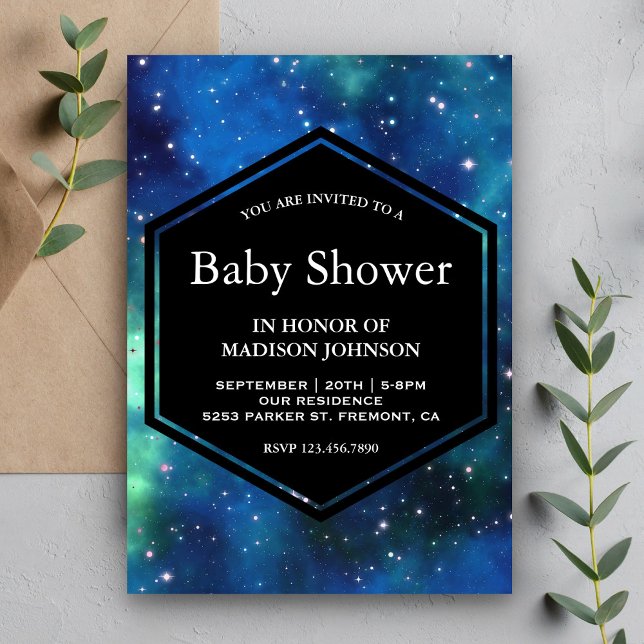 Invitación Ducha de Bebé Galaxia Espacial Celestial Moderna (Subido por el creador)