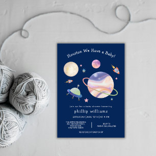 Invitación Ducha de bebé Galaxia Espacio Luna Estrella Azul N