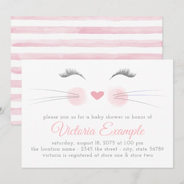 Invitación Ducha de Bebé Gatito Gato Niña (Anverso / Reverso)