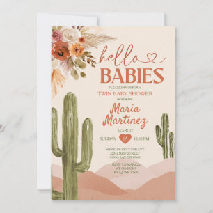 Invitación Ducha de bebé gemela del desierto de Texas