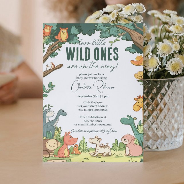 Invitación Ducha de bebé gemelas I animales de la Selva Cute (Subido por el creador)