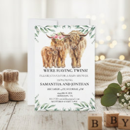 Invitación Ducha de bebé gemelo de Highland Vaca Sagrada Euca