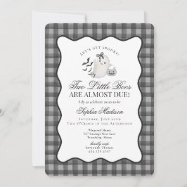 Invitación Ducha de Bebé Gemelos Fantasmas de Cuadrillé Negro