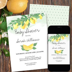 Invitación Ducha de bebé género neutral con limones y menta c