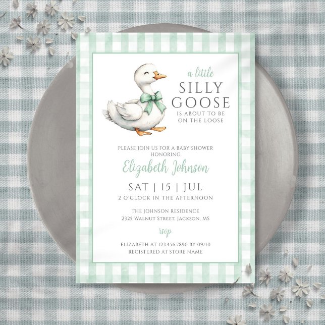 Invitación Ducha de bebé género neutral de pequeño ganso tont (Little Silly Goose Gender Neutral Baby Shower Invitation)