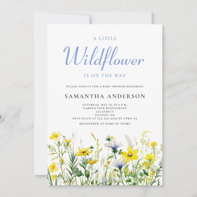 Invitación Ducha de bebé género neutral Little Wildflower (Anverso)