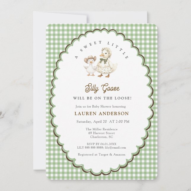 Invitación Ducha de bebé género neutral Silly Goose (Anverso)