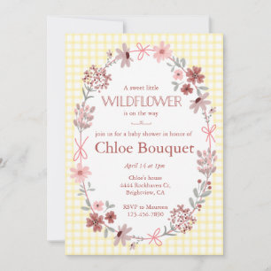 Invitación Ducha de bebé Gingham Amarillo Limón 015 Flor Silv