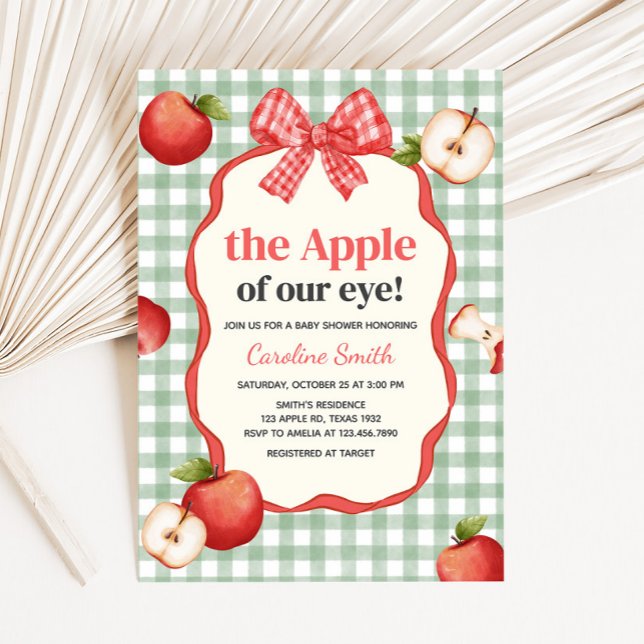 Invitación Ducha de bebé Gingham Apple of our Eye (The Apple of our Eye Baby Shower Invitation)