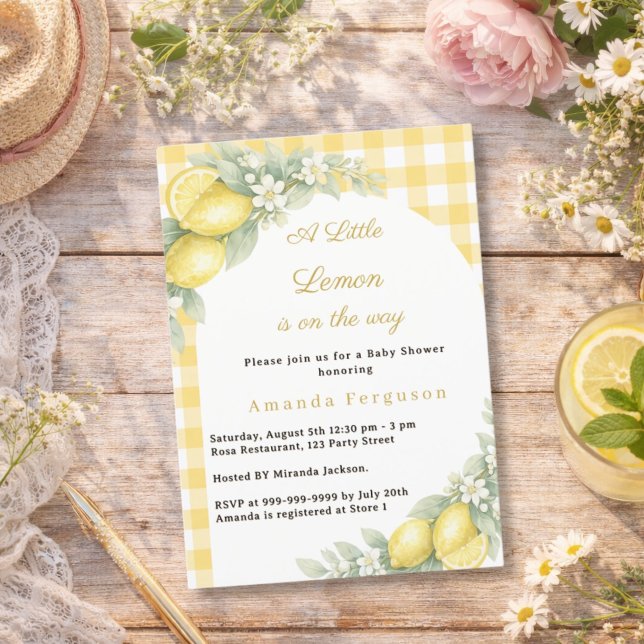 Invitación Ducha de bebé gingham de limón y cítricos de veran (Subido por el creador)