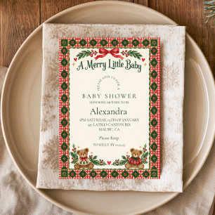 Invitación Ducha de bebé Gingham Teddy Merry Little Baby