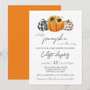 Invitación Ducha de bebé girasol calabaza pequeña otoño rústi