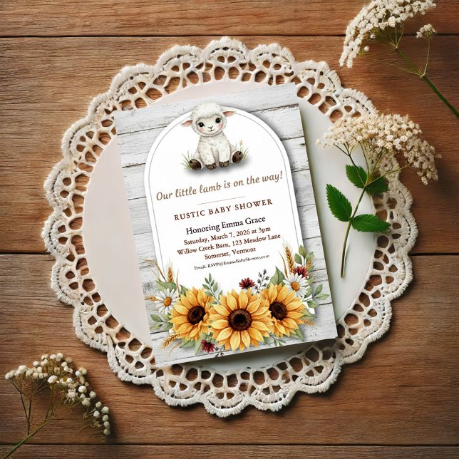 Invitación Ducha de bebé girasol corderito rústica (Subido por el creador)