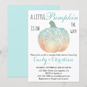 Invitación Ducha de bebé Glam Pumpkin Aqua Turquesa Brillante