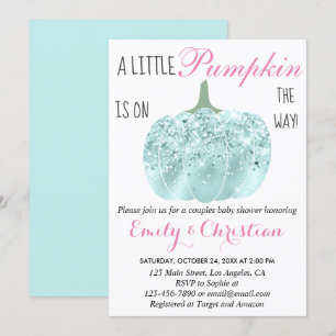 Invitación Ducha de bebé Glam Pumpkin Aqua Turquesa Brillante