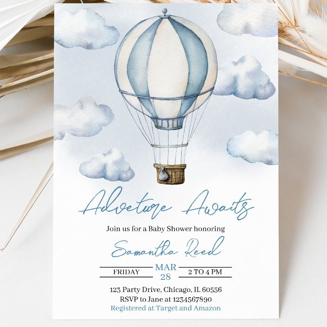 Invitación Ducha de Bebé Globo Aerostático Azul (Subido por el creador)