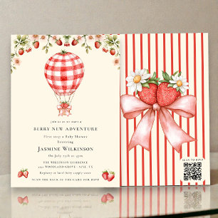 Invitación Ducha de bebé Globo Aerostático de Fresa Acuarela
