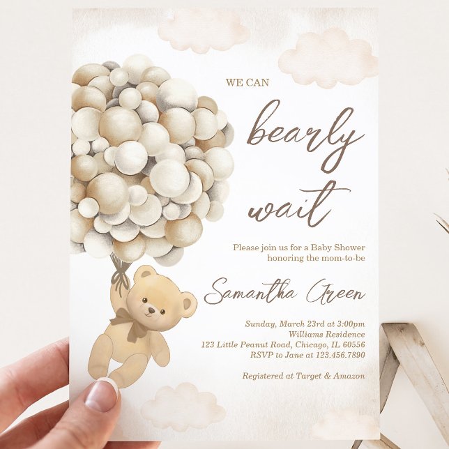 Invitación Ducha de Bebé Globo de Oso Pardo (Subido por el creador)