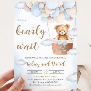 Invitación Ducha de bebé Globo Oso Azul