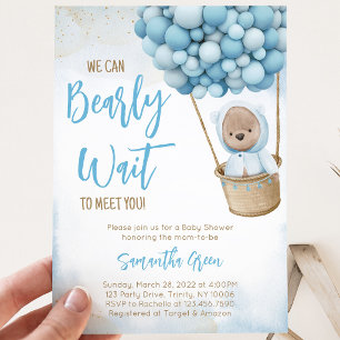 Invitación Ducha de Bebé Globo Oso Azul