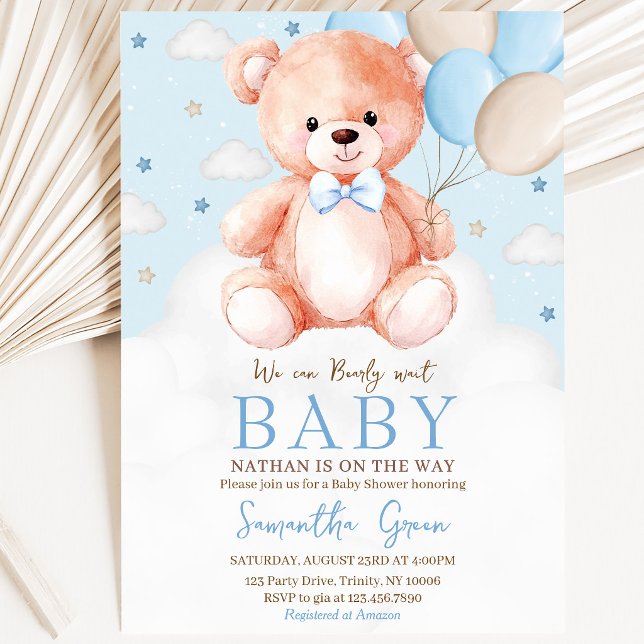 Invitación Ducha de Bebé Globo Oso Pardo (Subido por el creador)