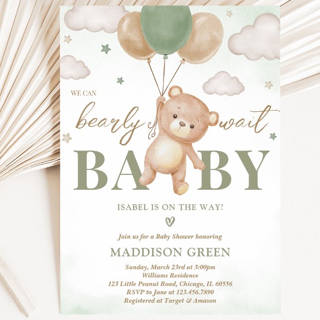 Invitación Ducha de Bebé Globo Oso Verde (Subido por el creador)