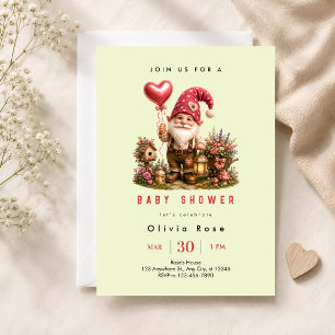 Invitación Ducha de Bebé Gnomo Rojo