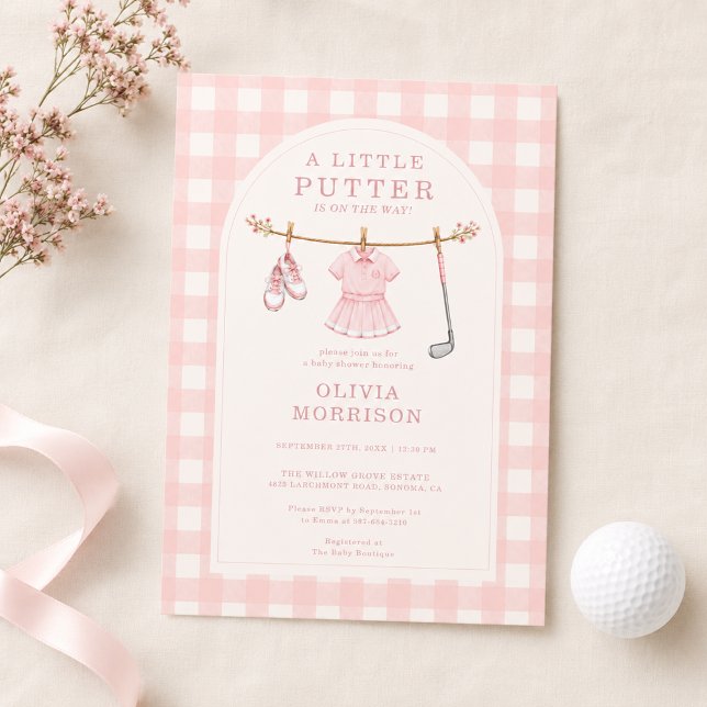 Invitación Ducha de Bebé Golf Little Putter Rosa Cuadro (Subido por el creador)