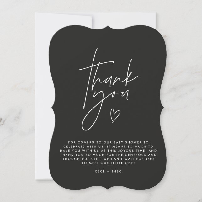 Invitación Ducha de bebé gracias blanco negro elegante modern (Anverso)