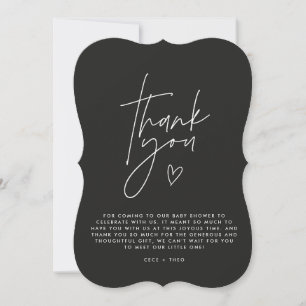 Invitación Ducha de bebé gracias blanco negro elegante modern