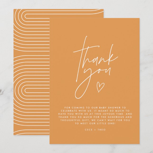 Invitación Ducha de bebé gracias naranja elegante moderno (Anverso / Reverso)