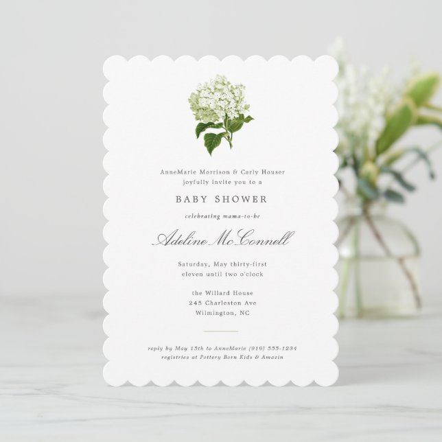Invitación Ducha de Bebé Grandmillennial Hydrangea Blanca (Anverso de pie)