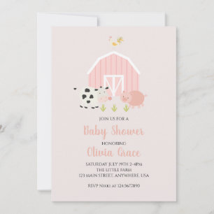 Invitación Ducha de bebé granja animal granero rosa