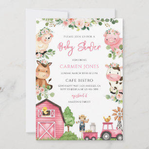 Invitación Ducha de Bebé Granja Floral Rosa
