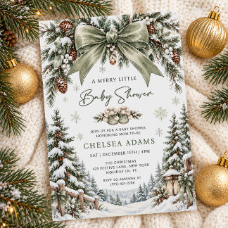 Invitación Ducha de bebé Green Bow A Merry Little