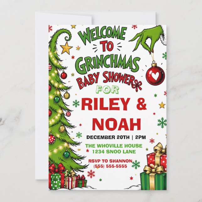 Invitación Ducha de Bebé Grinchmas  (Anverso)
