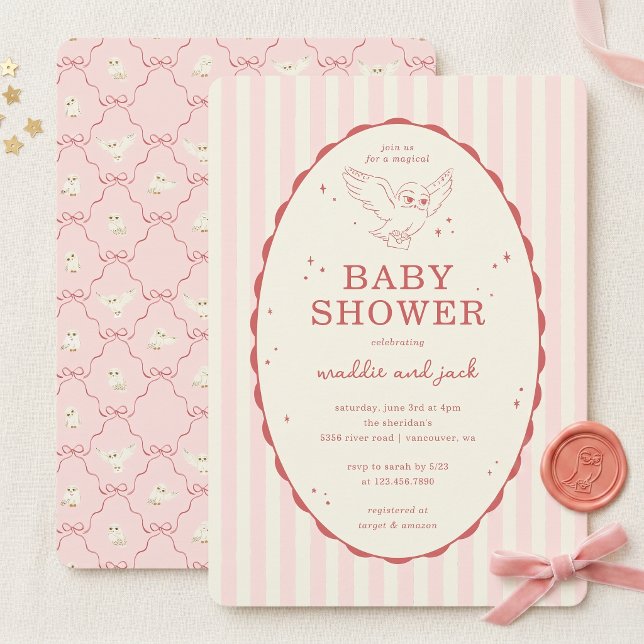 Invitación Ducha de Bebe Harry Potter Hedwig Franja Rosa (Subido por el creador)
